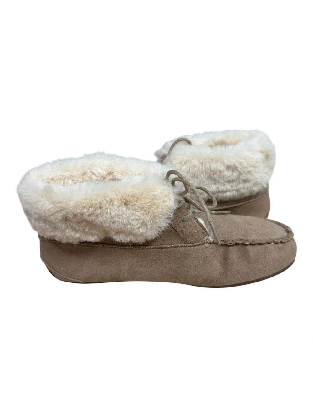 Nautica Moccasin Slippers Faux Fur Lined Brown Suede Style Women’s Size 7 Cozy